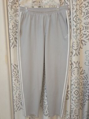 adidas Light Gray Track Joggers with White Side Stripes